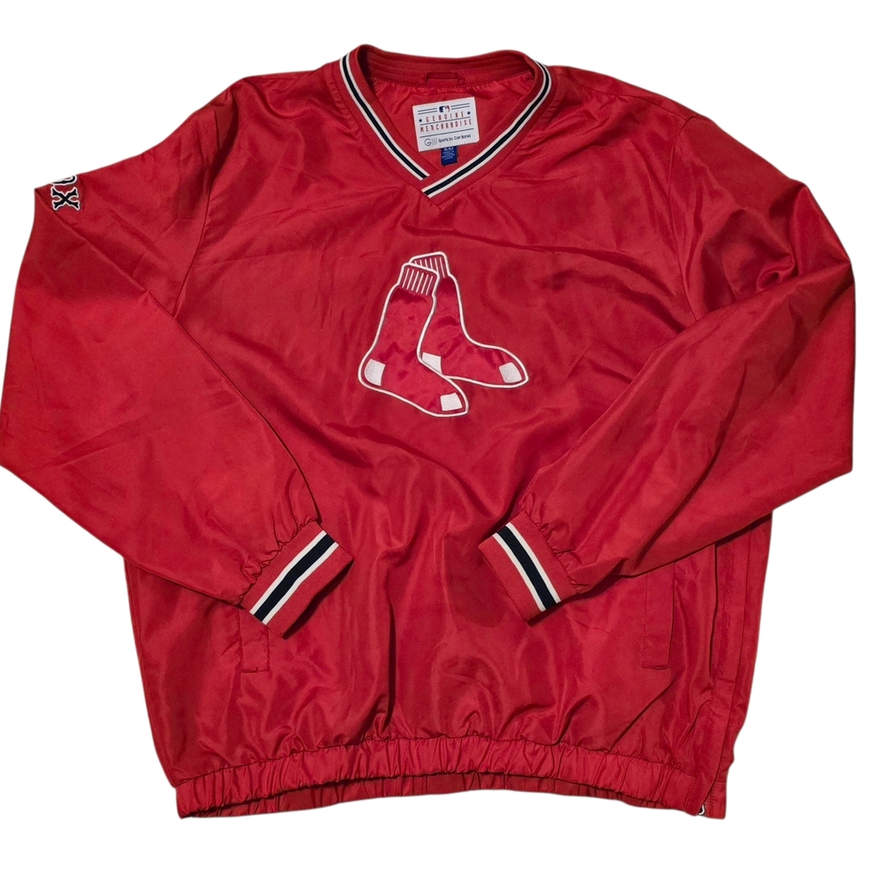 Sports By Carl Banks Genuine MLB Red Sox Red V-Neck Pullover Windbreaker Size XL